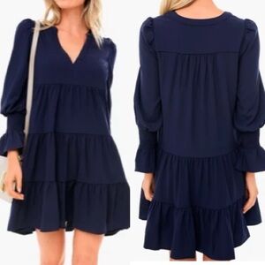 Pomander Place X Tuckernuck Navy Blue Crepe Kenzo Dress Tiered Ruffle Coastal